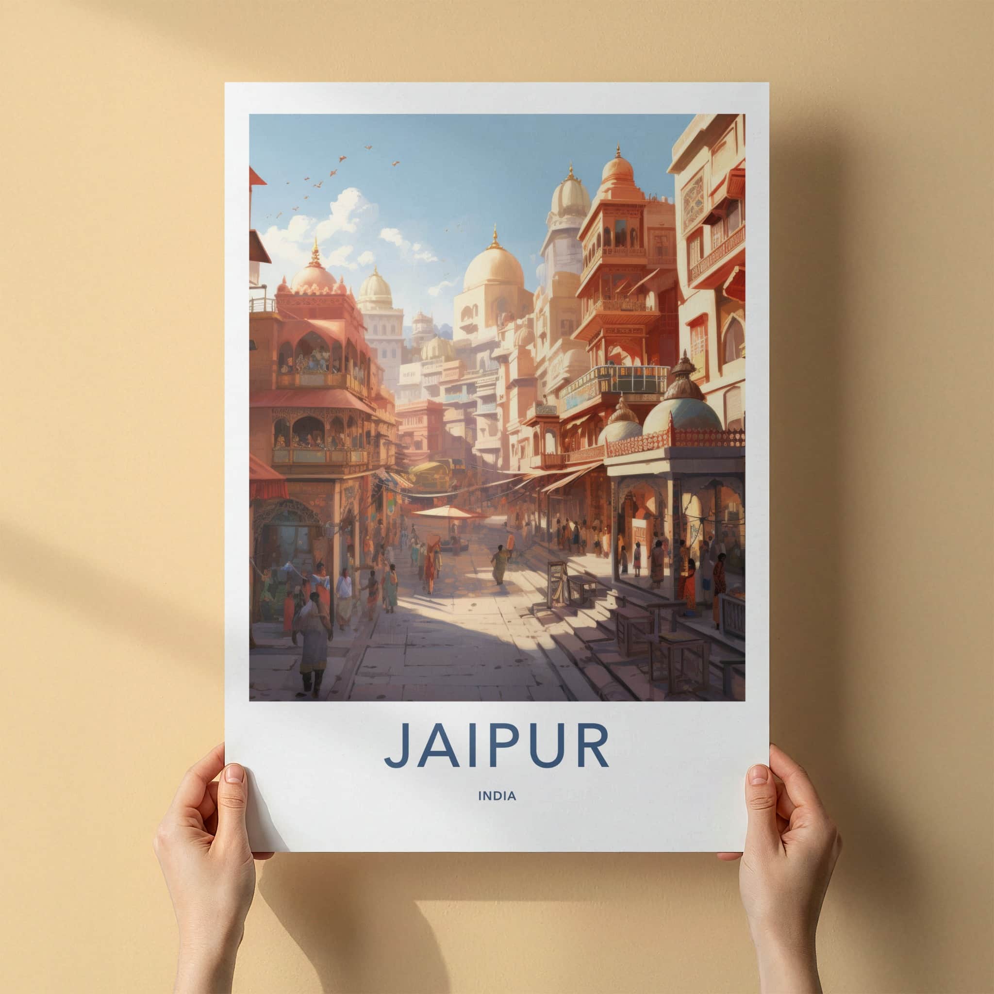 Jaipur Poster - India Travel Art - Rajasthan Sunny Market View Home Decor