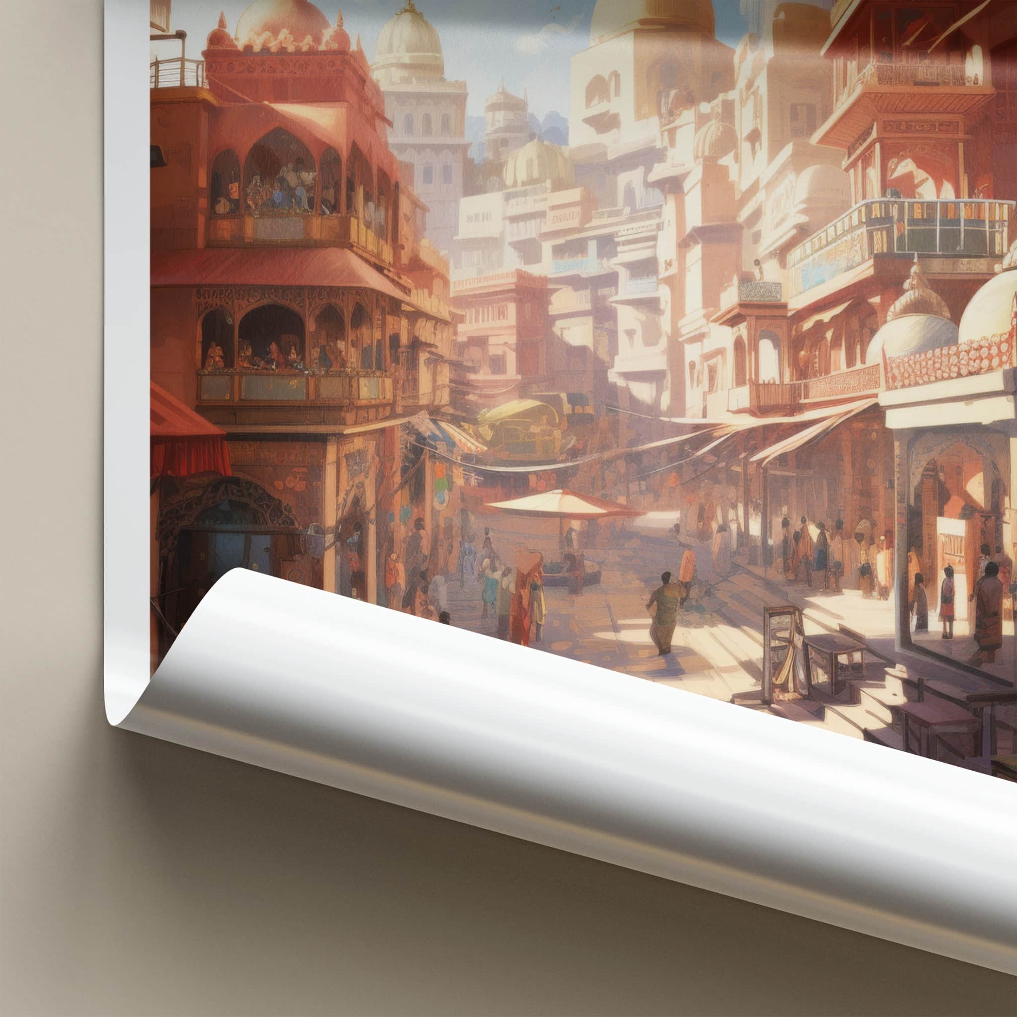 Jaipur Poster - India Travel Art - Rajasthan Sunny Market View Home Decor