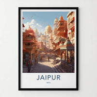 Jaipur Poster - India Travel Art - Rajasthan Sunny Market View Home Decor