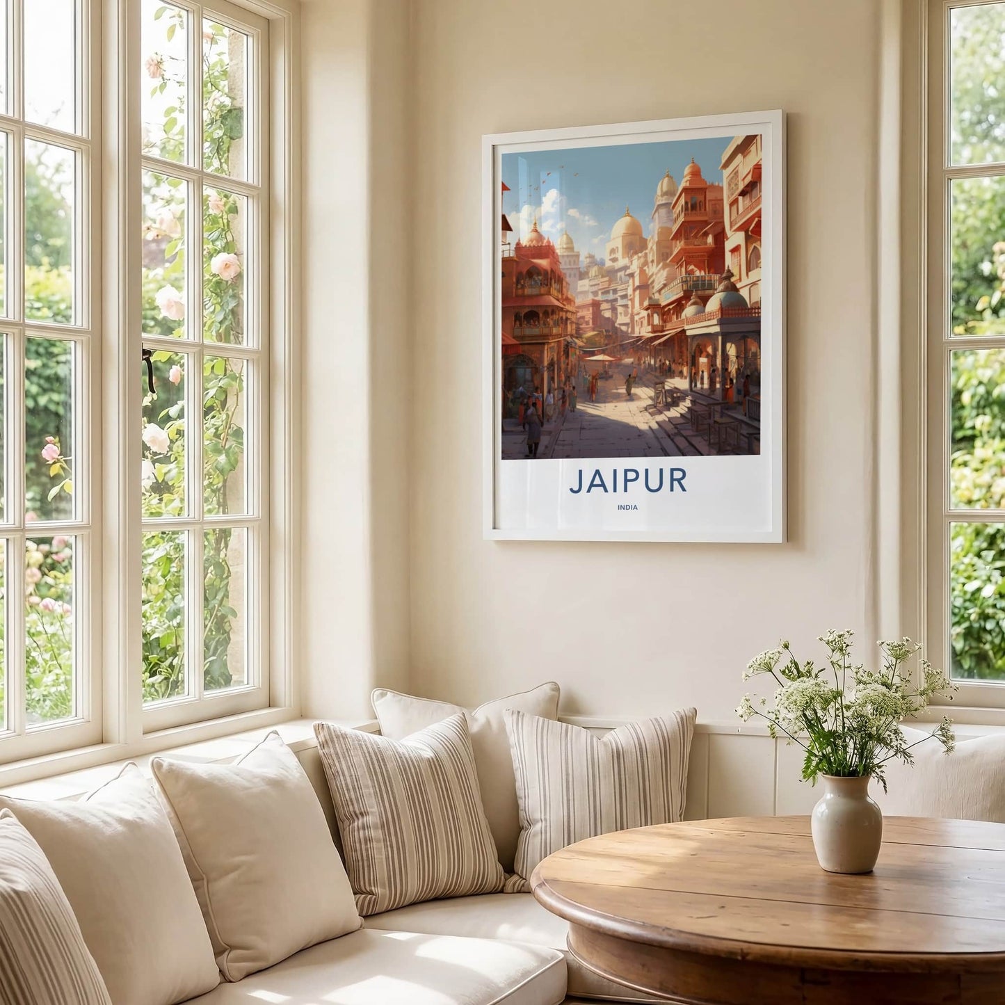 Jaipur Poster - India Travel Art - Rajasthan Sunny Market View Home Decor