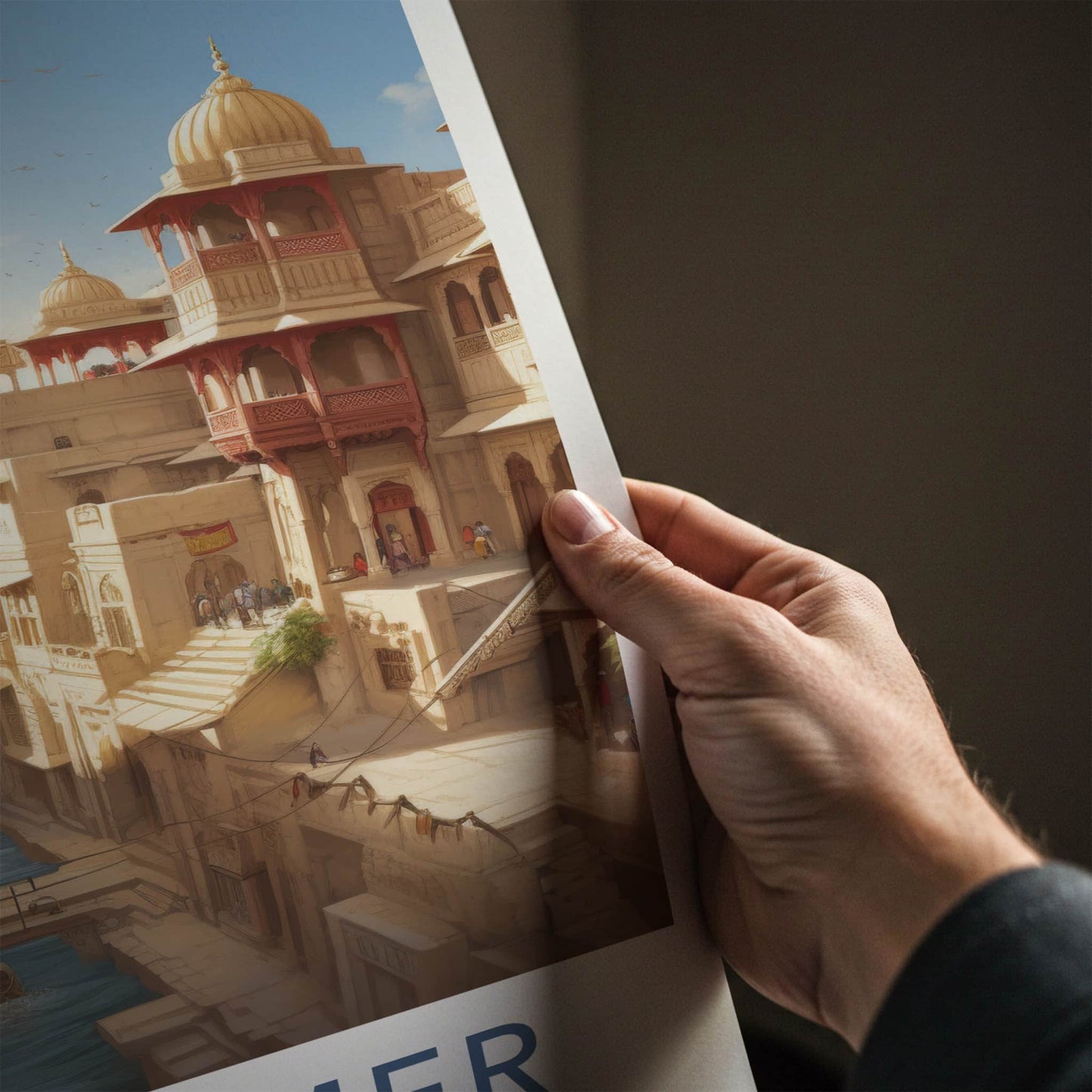 Jaisalmer Poster - India Travel Art - Rajasthan Desert City Waterway Wall Decor