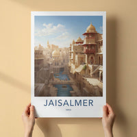 Jaisalmer Poster - India Travel Art - Rajasthan Desert City Waterway Wall Decor