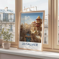 Jaisalmer Poster - India Travel Art - Rajasthan Desert City Waterway Wall Decor