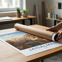 Jaisalmer Poster - India Travel Art - Rajasthan Desert City Waterway Wall Decor
