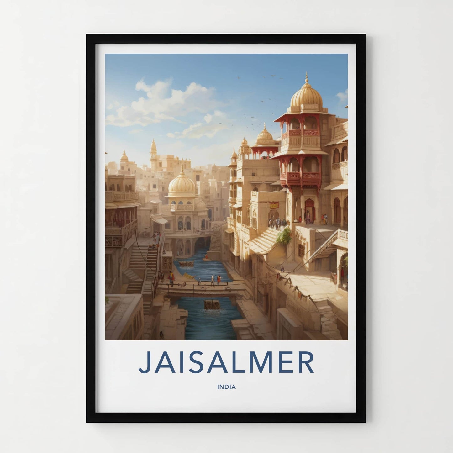 Jaisalmer Poster - India Travel Art - Rajasthan Desert City Waterway Wall Decor