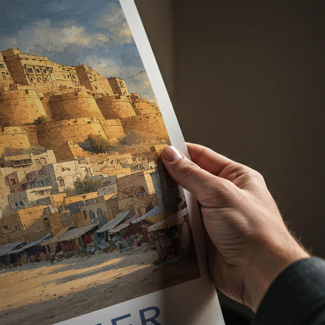 Jaisalmer Poster - India Travel Art - Rajasthan Desert Fort Camel Wall Decor
