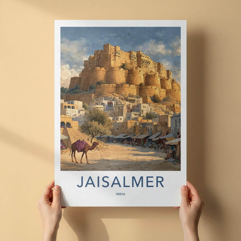 Jaisalmer Poster - India Travel Art - Rajasthan Desert Fort Camel Wall Decor