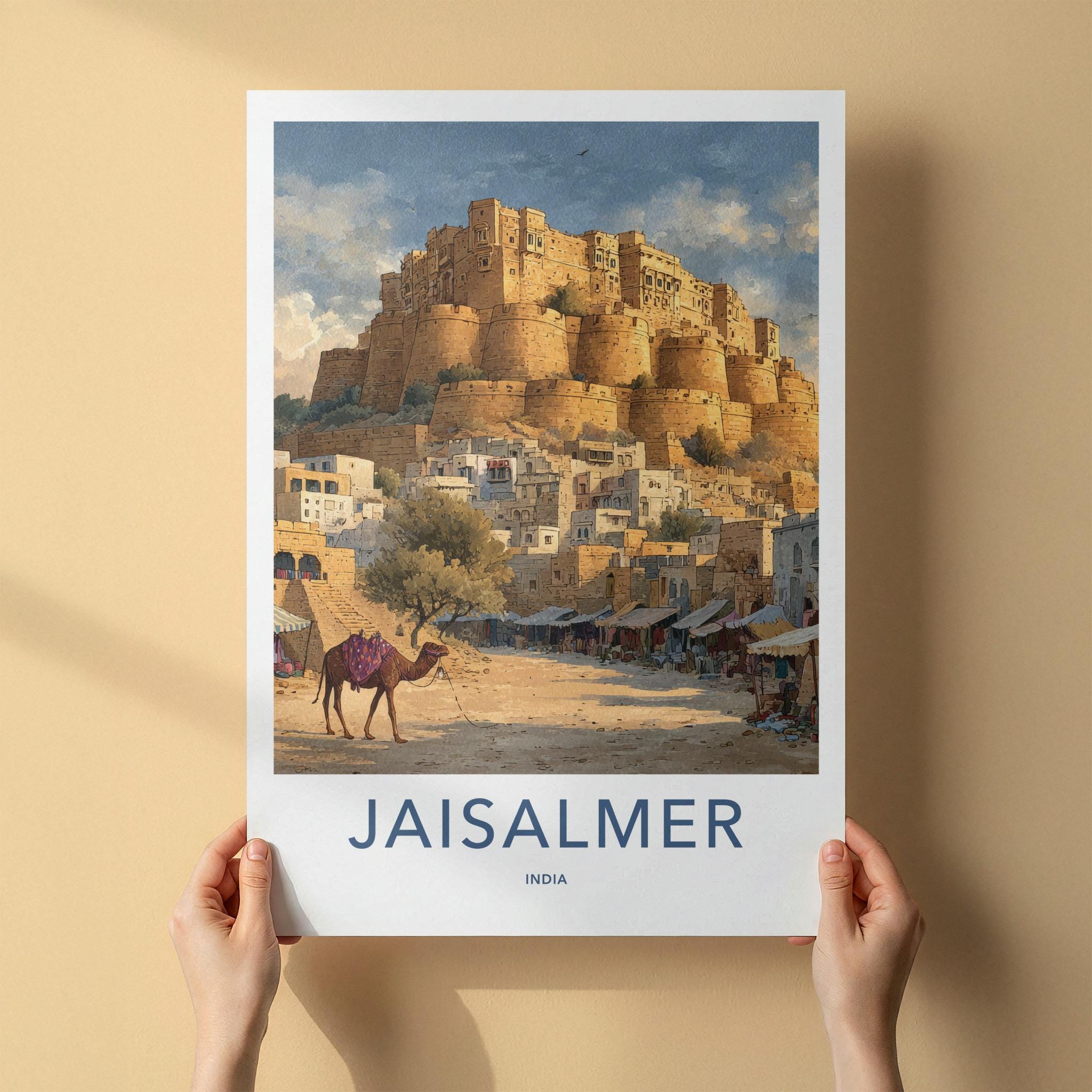 Jaisalmer Poster - India Travel Art - Rajasthan Desert Fort Camel Wall Decor