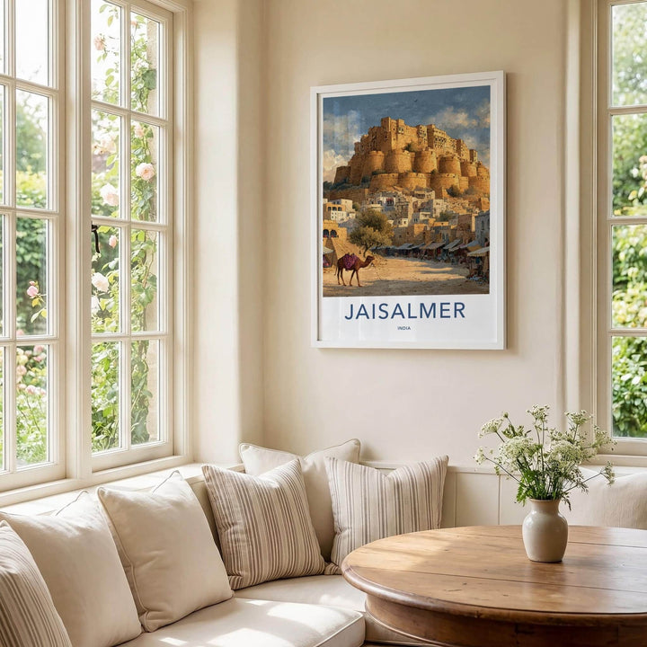 Jaisalmer Poster - India Travel Art - Rajasthan Desert Fort Camel Wall Decor