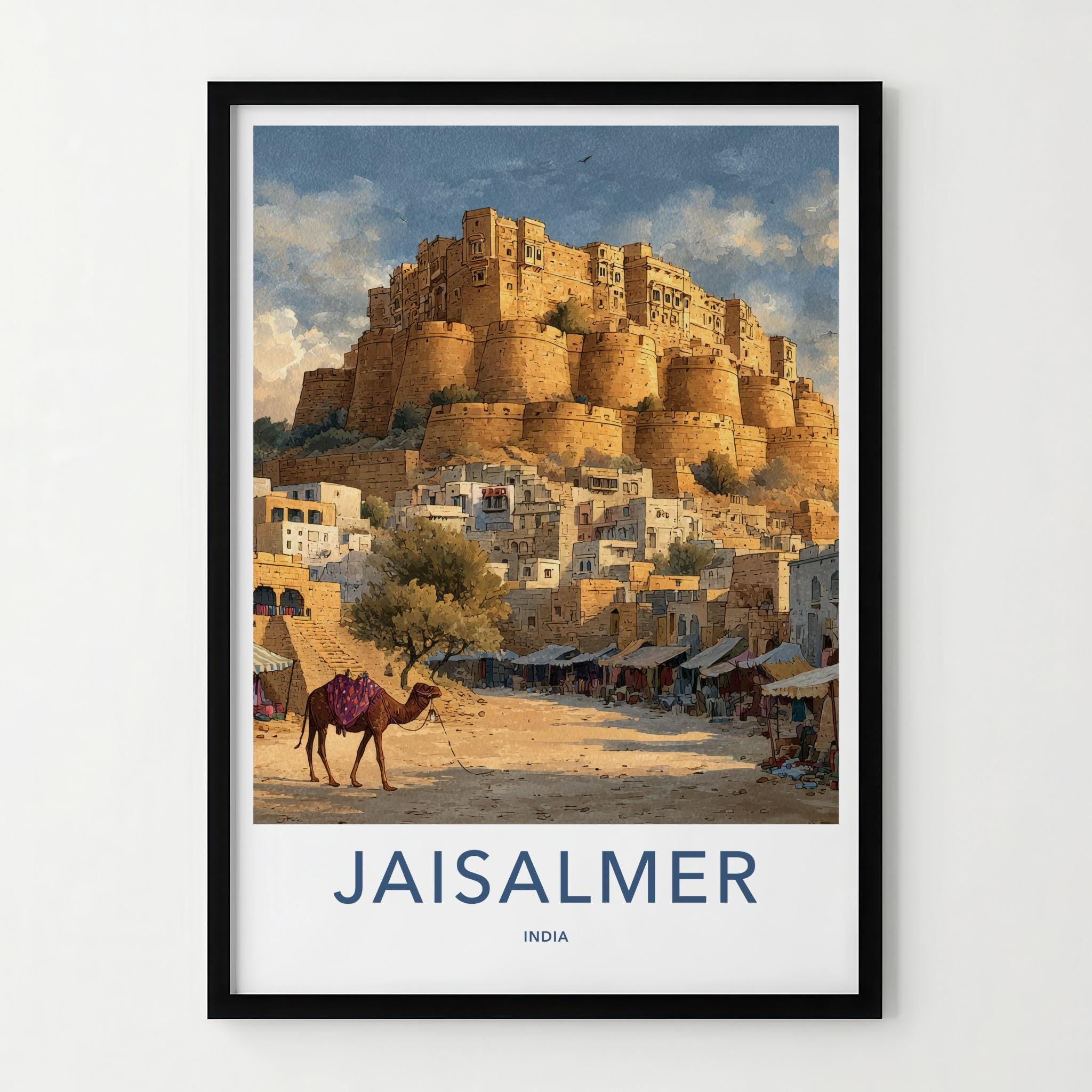 Jaisalmer Poster - India Travel Art - Rajasthan Desert Fort Camel Wall Decor