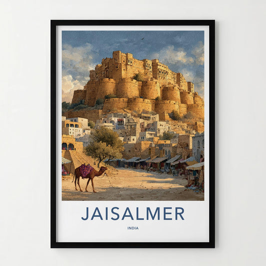 Jaisalmer Poster - India Travel Art - Rajasthan Desert Fort Camel Wall Decor