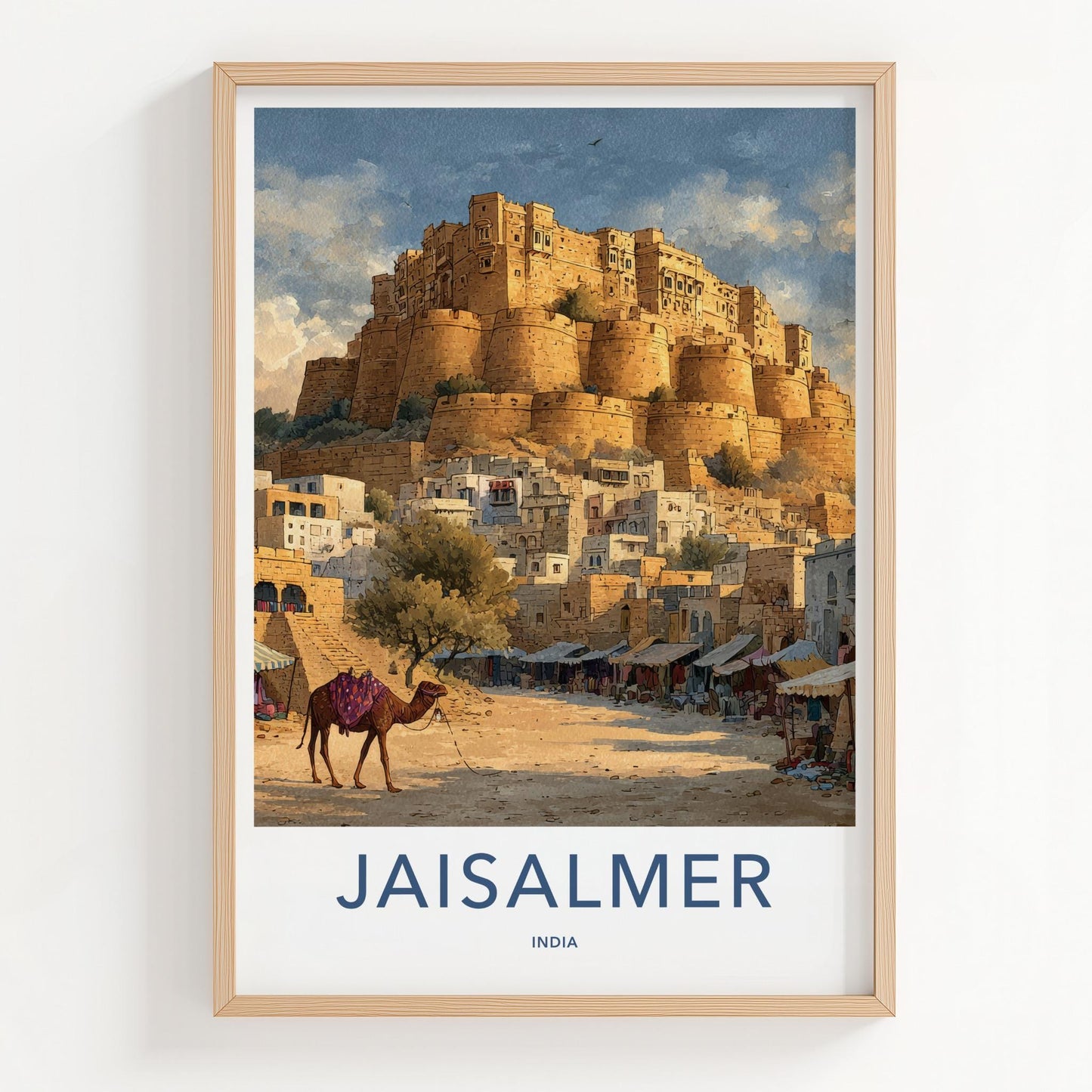 Jaisalmer Poster - India Travel Art - Rajasthan Desert Fort Camel Wall Decor