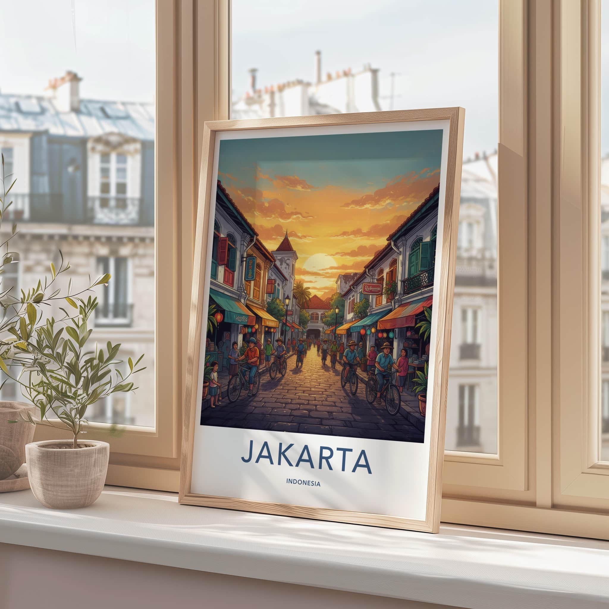 Jakarta Poster - Indonesia Travel Art - Bustling Street Sunset Home Decor