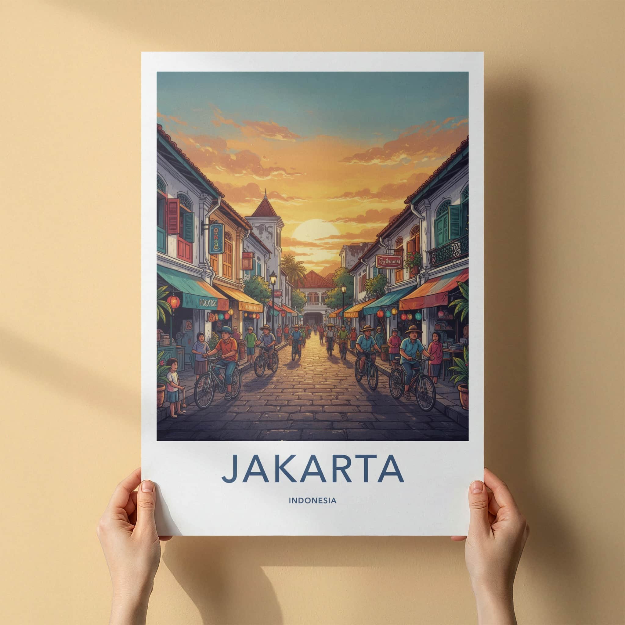Jakarta Poster - Indonesia Travel Art - Bustling Street Sunset Home Decor