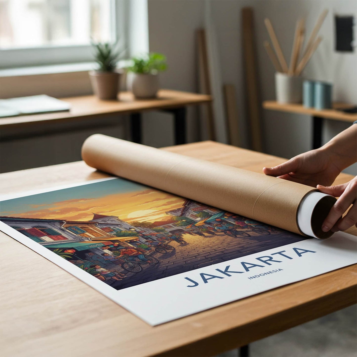 Jakarta Poster - Indonesia Travel Art - Bustling Street Sunset Home Decor