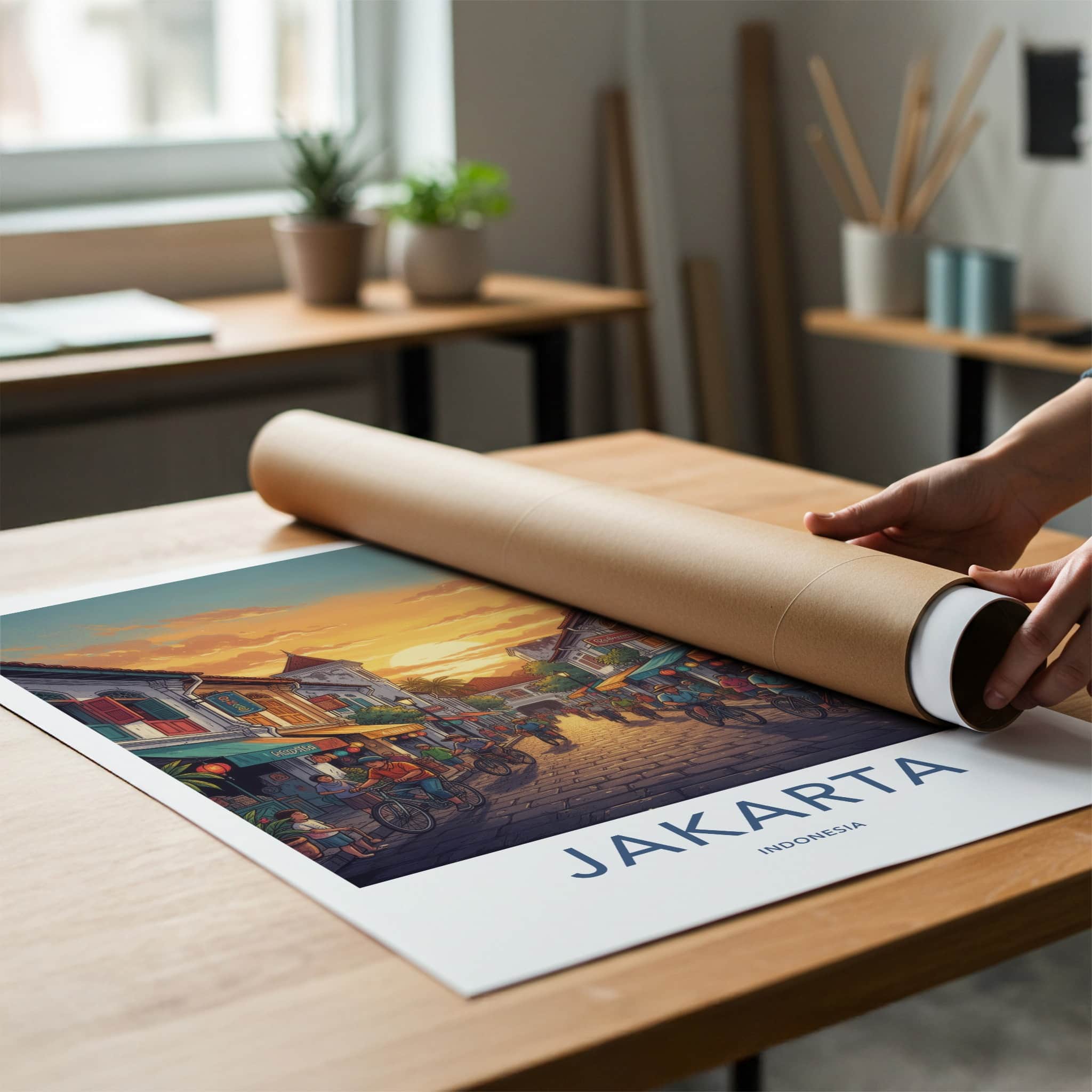 Jakarta Poster - Indonesia Travel Art - Bustling Street Sunset Home Decor