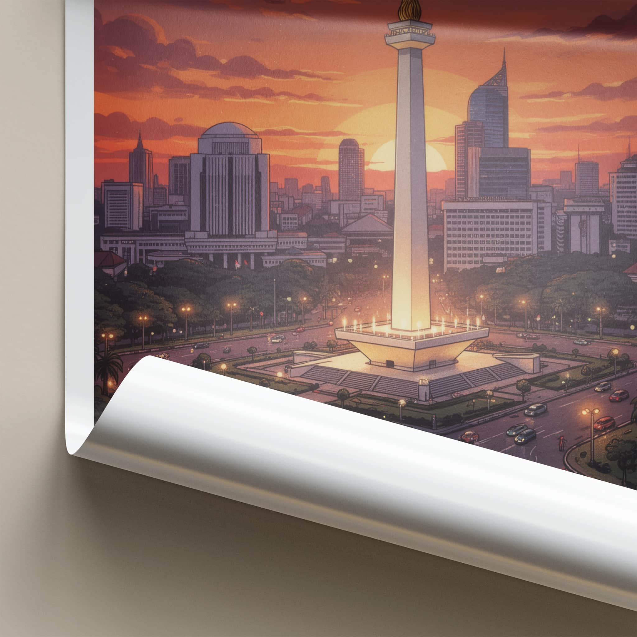 Jakarta Poster - Indonesia Travel Art - Monas Tower Sunset Home Decor