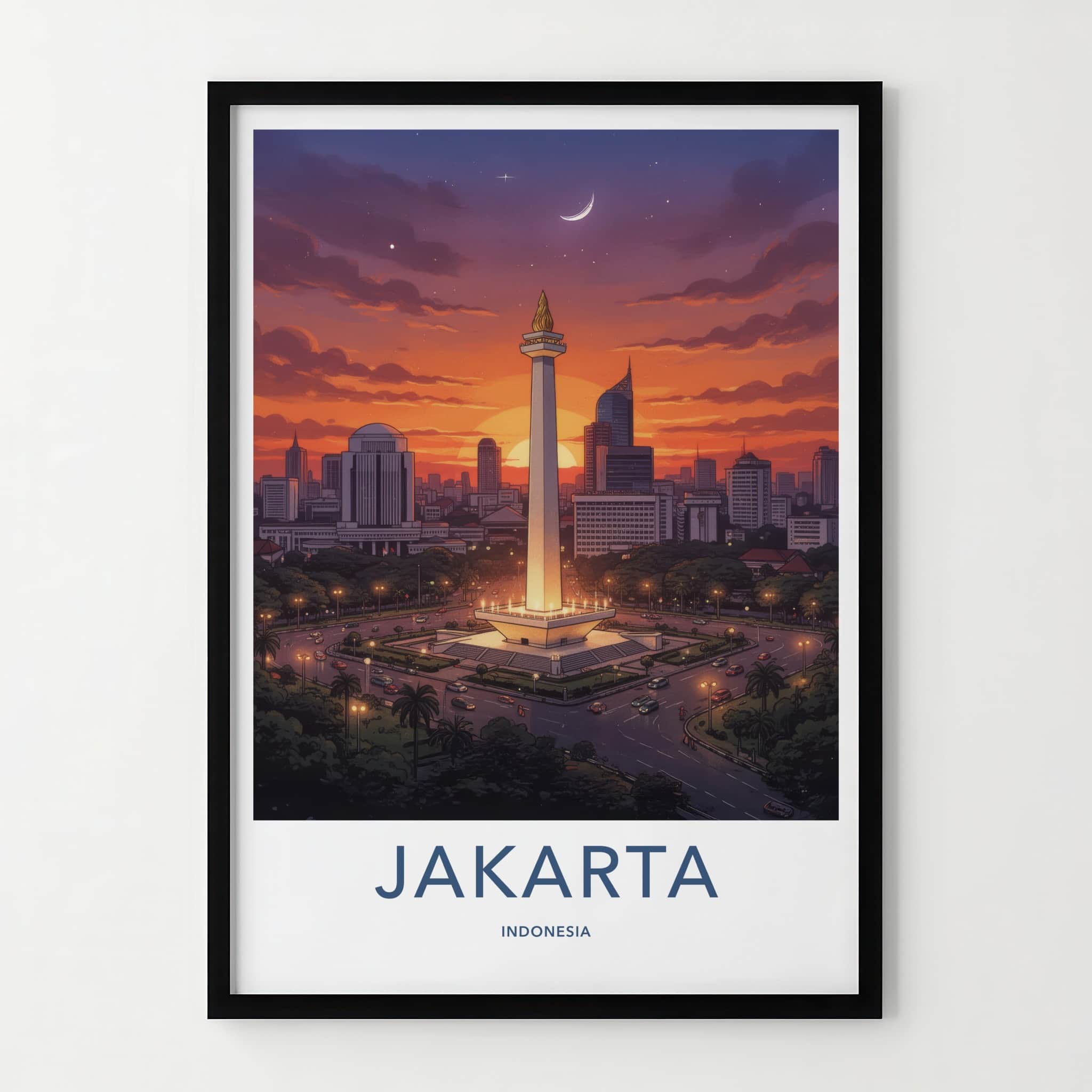 Jakarta Poster - Indonesia Travel Art - Monas Tower Sunset Home Decor