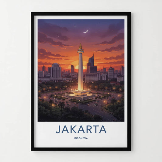 Jakarta Poster - Indonesia Travel Art - Monas Tower Sunset Home Decor