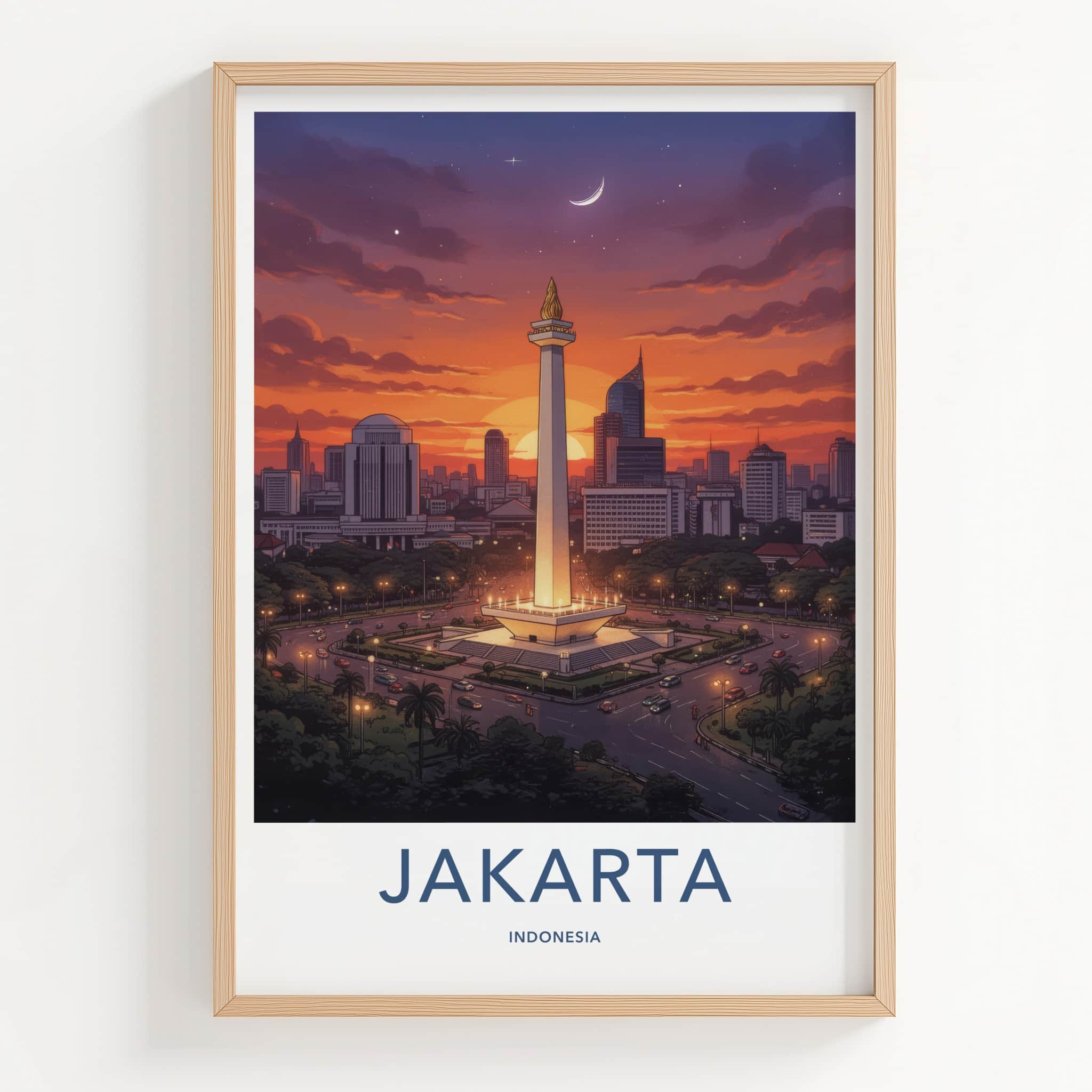 Jakarta Poster - Indonesia Travel Art - Monas Tower Sunset Home Decor