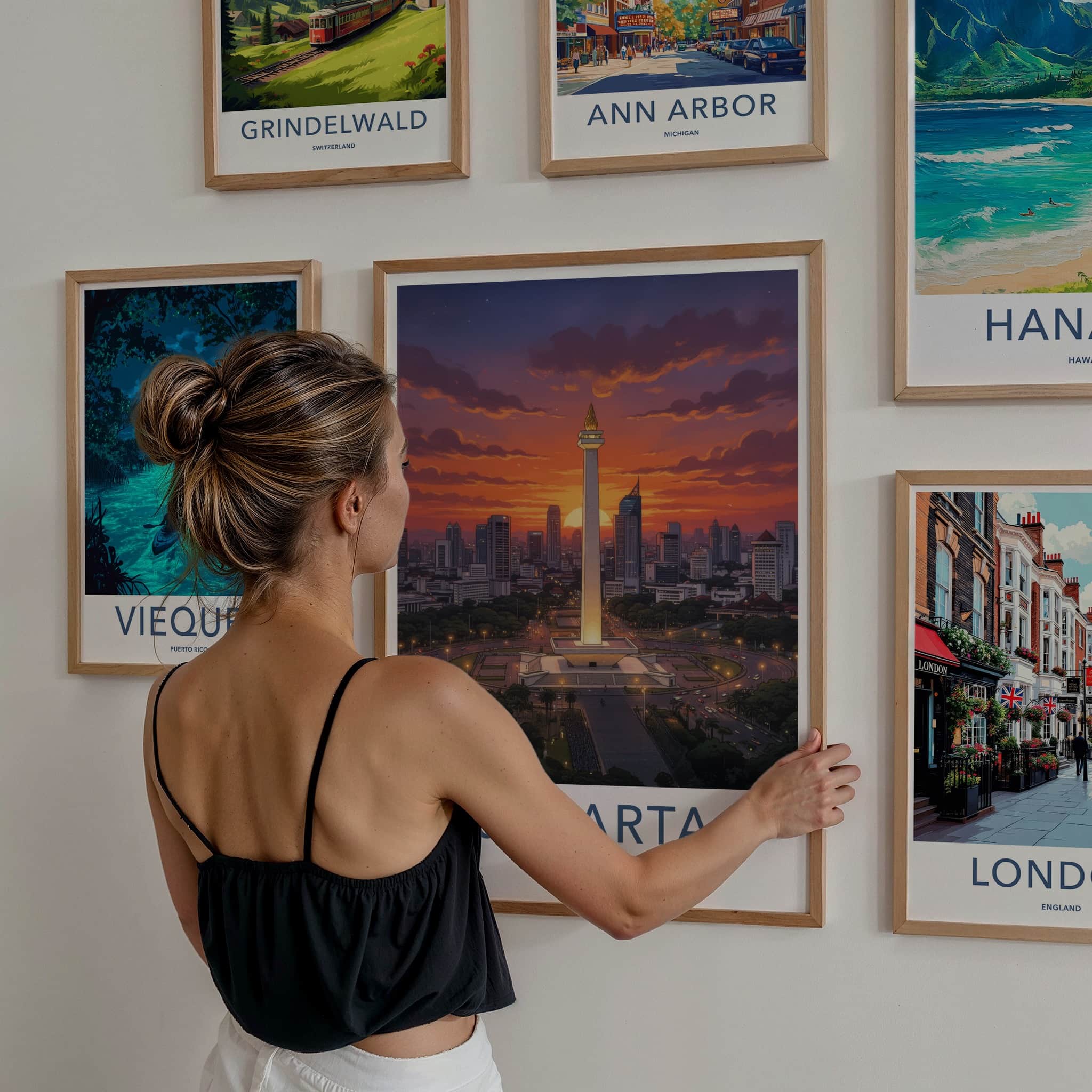 Jakarta Poster - Indonesia Travel Art - Monument City Sunset Home Decor