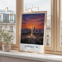 Jakarta Poster - Indonesia Travel Art - Monument City Sunset Home Decor