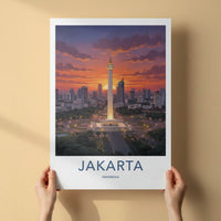 Jakarta Poster - Indonesia Travel Art - Monument City Sunset Home Decor