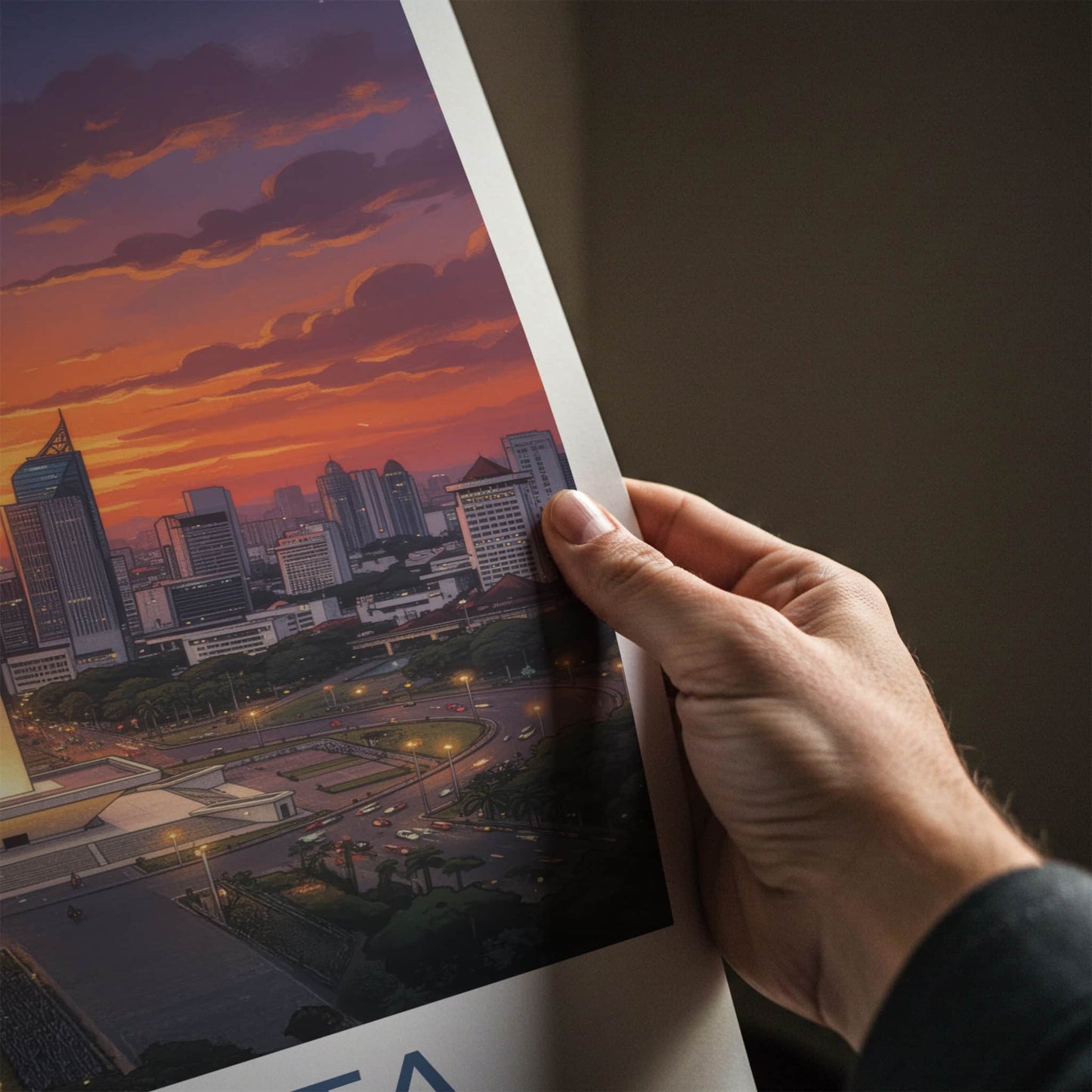 Jakarta Poster - Indonesia Travel Art - Monument City Sunset Home Decor