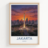 Jakarta Poster - Indonesia Travel Art - Monument City Sunset Home Decor