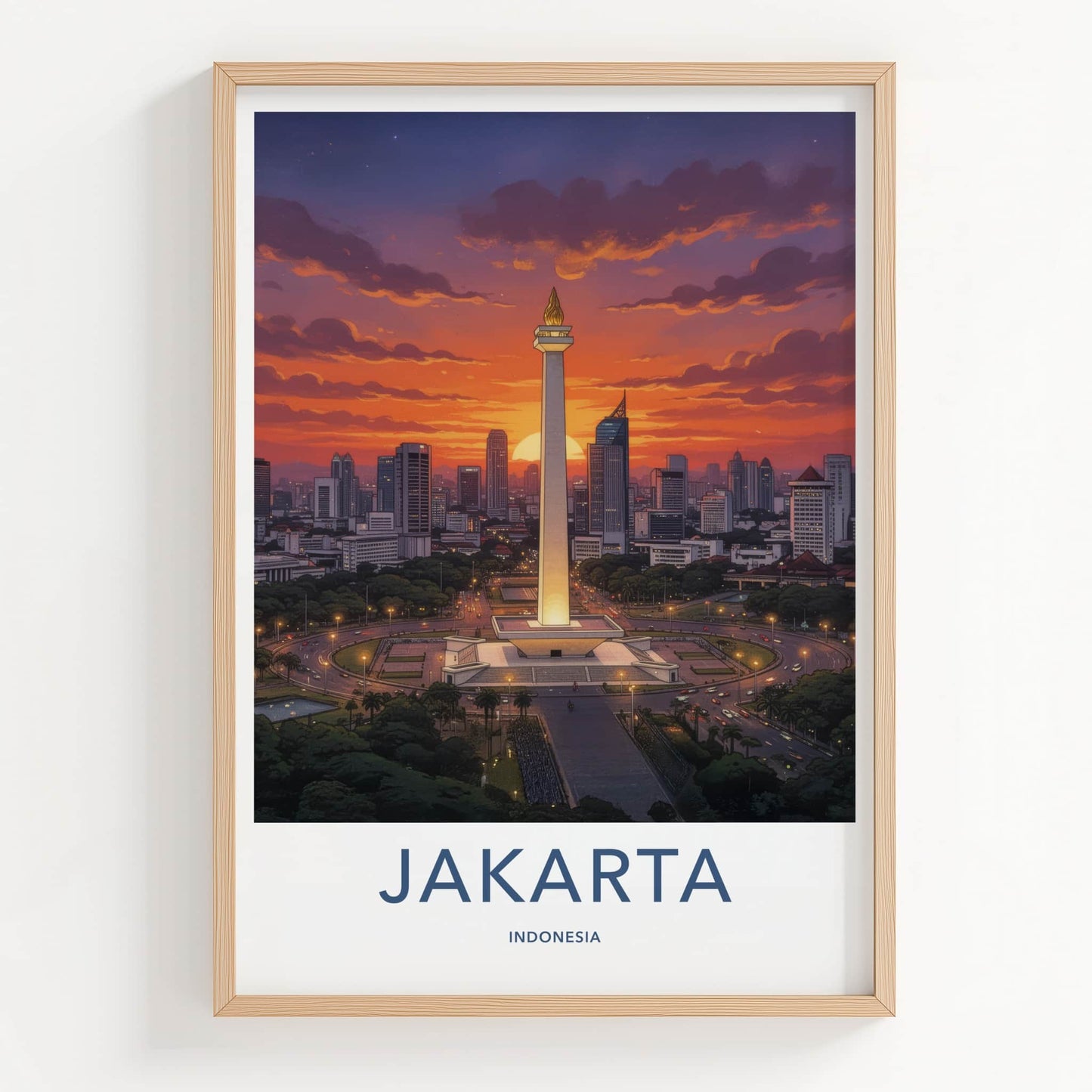 Jakarta Poster - Indonesia Travel Art - Monument City Sunset Home Decor
