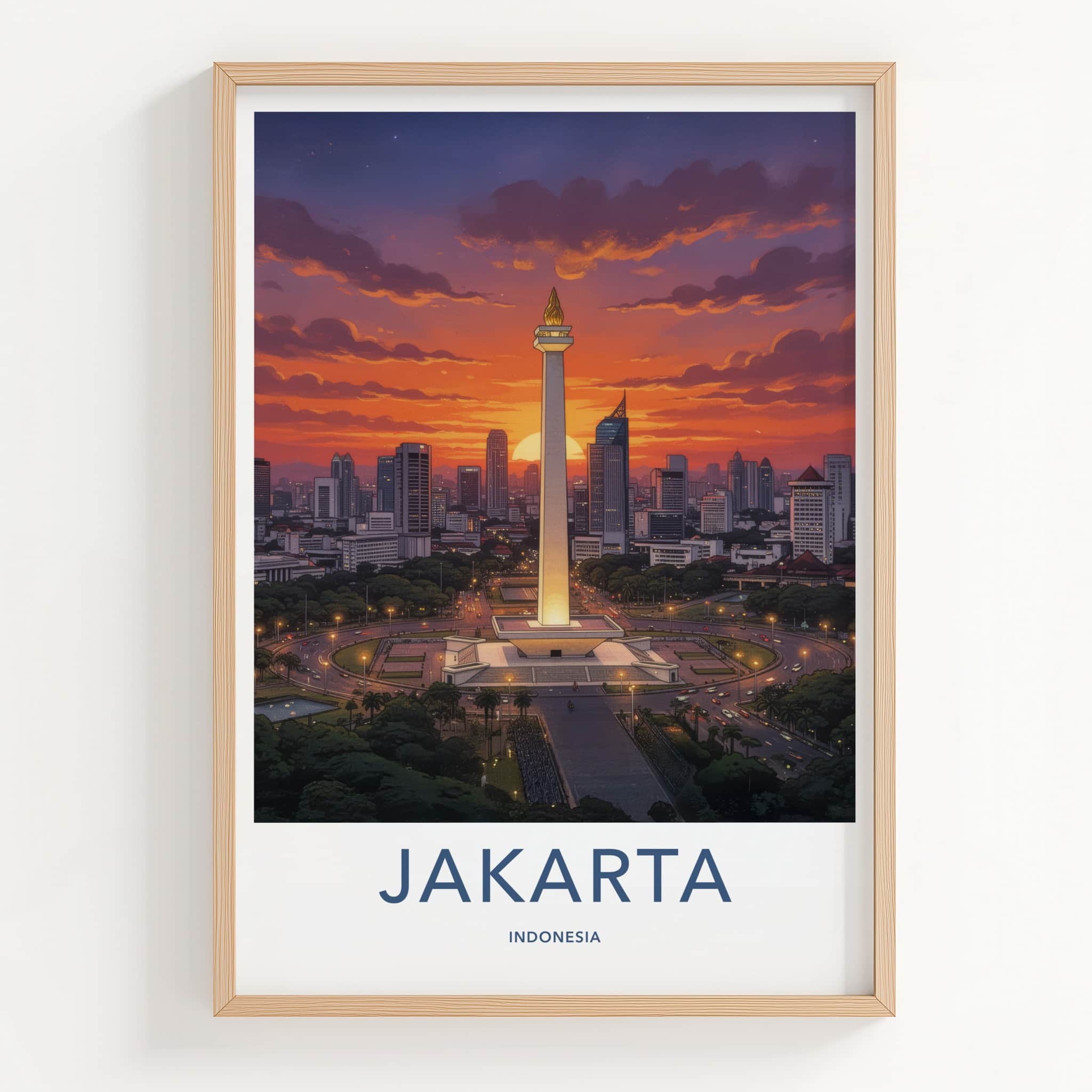 Jakarta Poster - Indonesia Travel Art - Monument City Sunset Home Decor