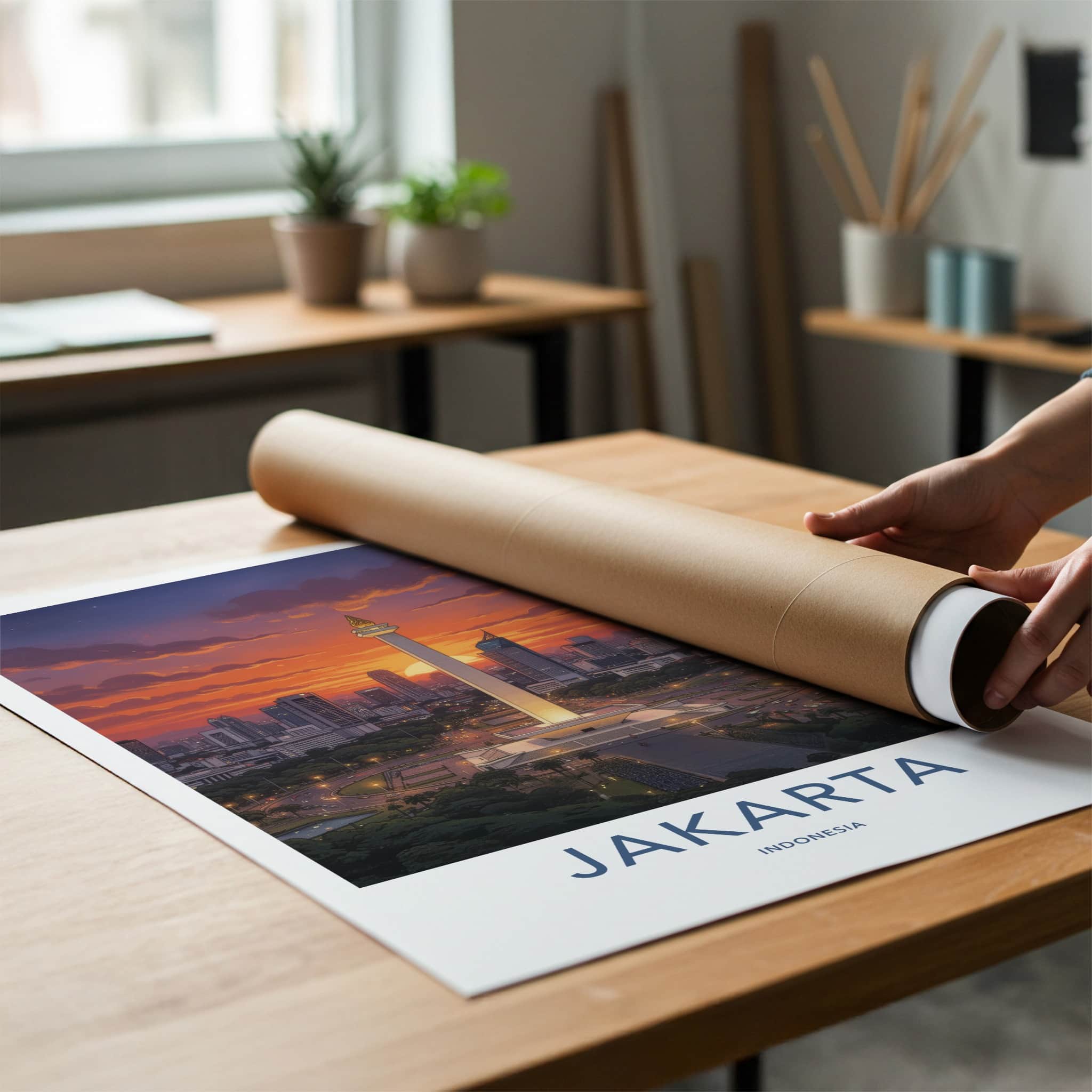 Jakarta Poster - Indonesia Travel Art - Monument City Sunset Home Decor