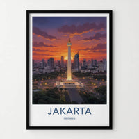 Jakarta Poster - Indonesia Travel Art - Monument City Sunset Home Decor