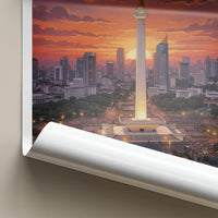 Jakarta Poster - Indonesia Travel Art - Monument City Sunset Home Decor