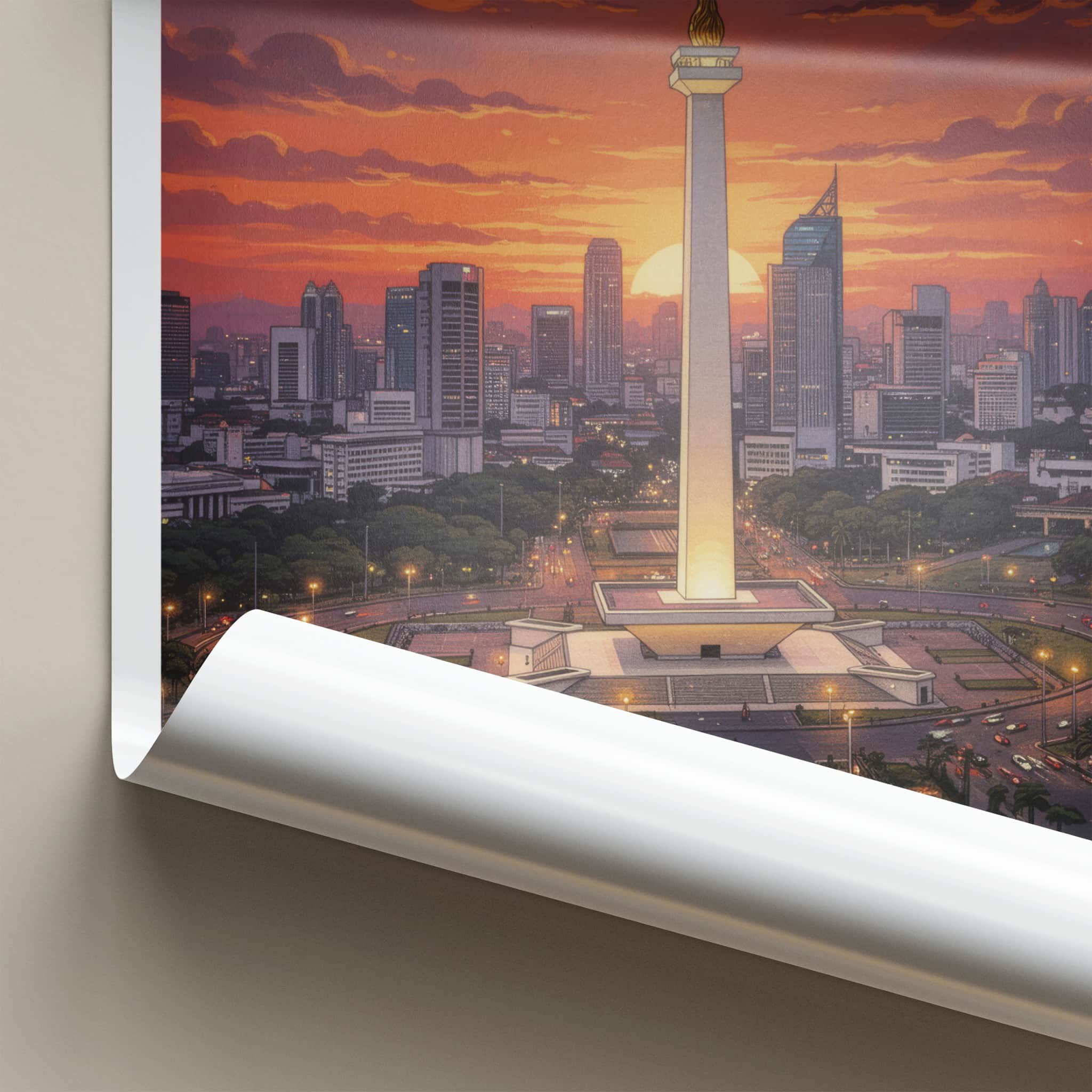Jakarta Poster - Indonesia Travel Art - Monument City Sunset Home Decor