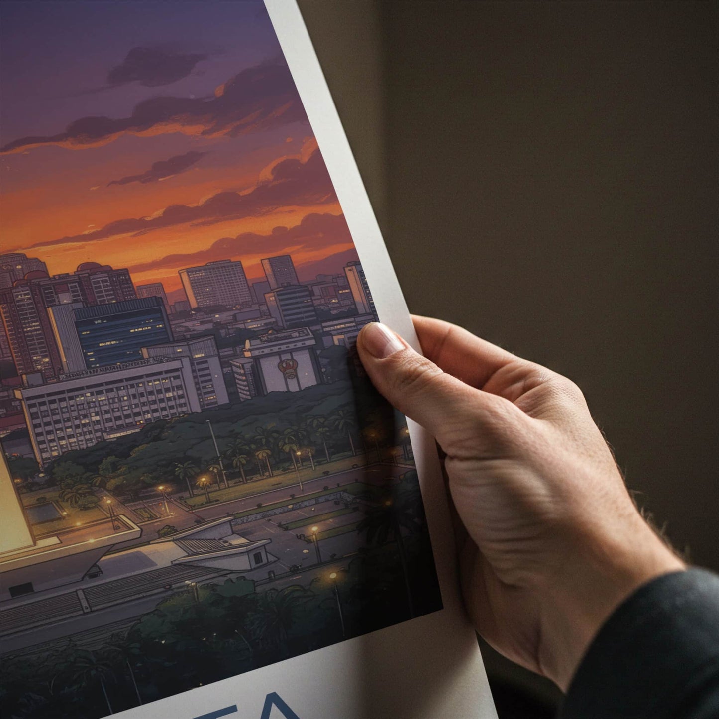 Jakarta Poster - Indonesia Travel Art - Monument Sunset City Home Decor
