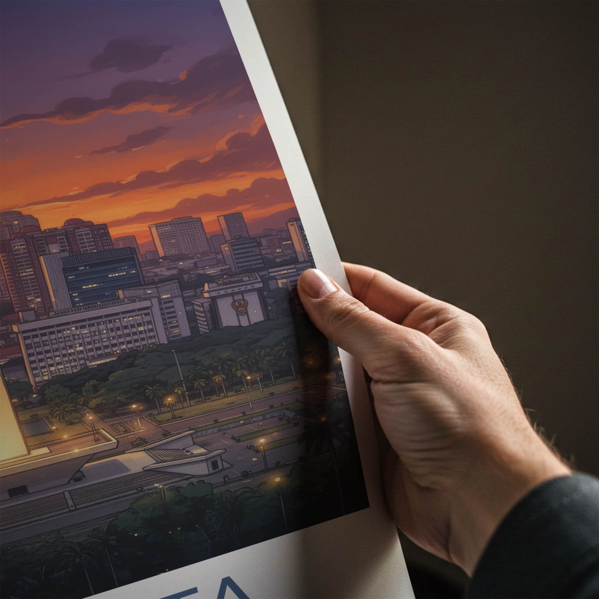 Jakarta Poster - Indonesia Travel Art - Monument Sunset City Home Decor