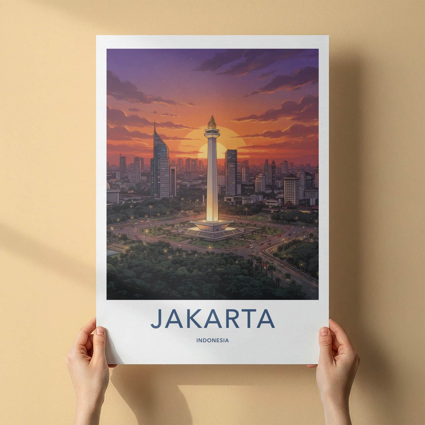 Jakarta Poster - Indonesia Travel Art - Monumental City View Wall Decor