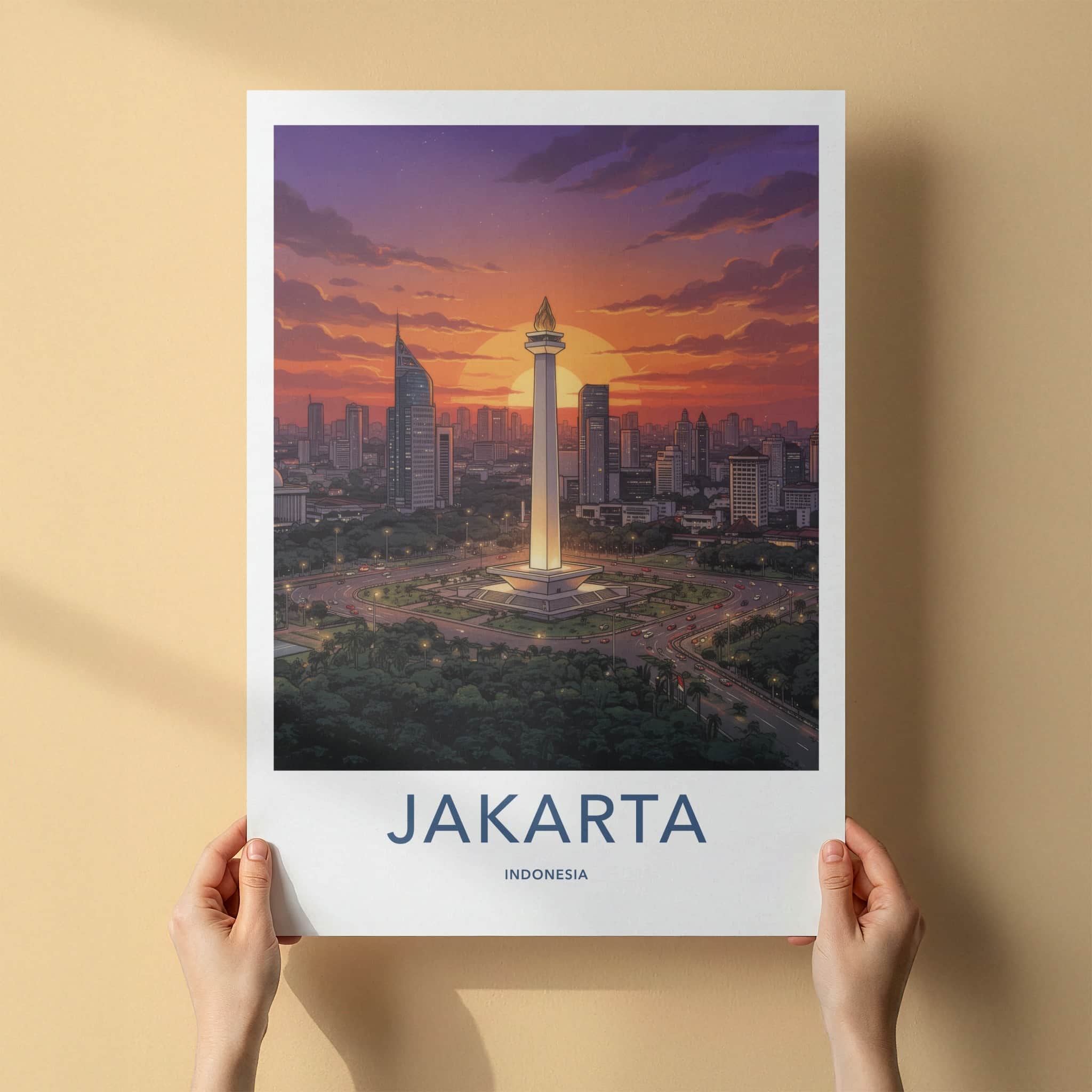 Jakarta Poster - Indonesia Travel Art - Monumental City View Wall Decor