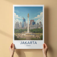 Jakarta Poster - Indonesia Travel Art - National Monument Skyline Home Decor