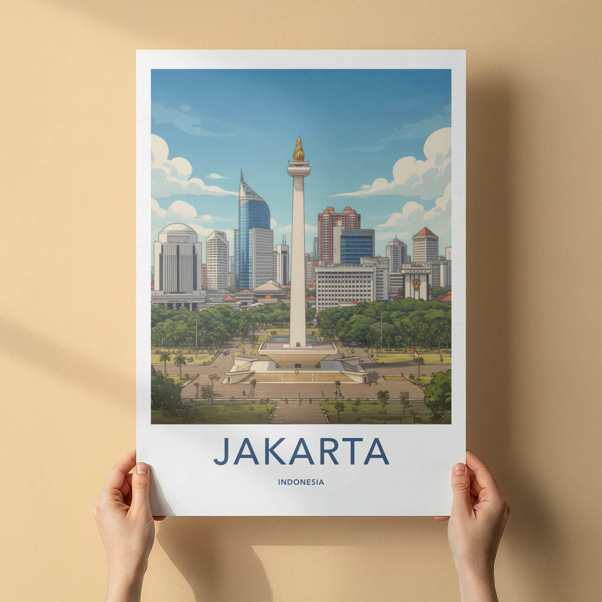 Jakarta Poster - Indonesia Travel Art - National Monument Skyline Home Decor