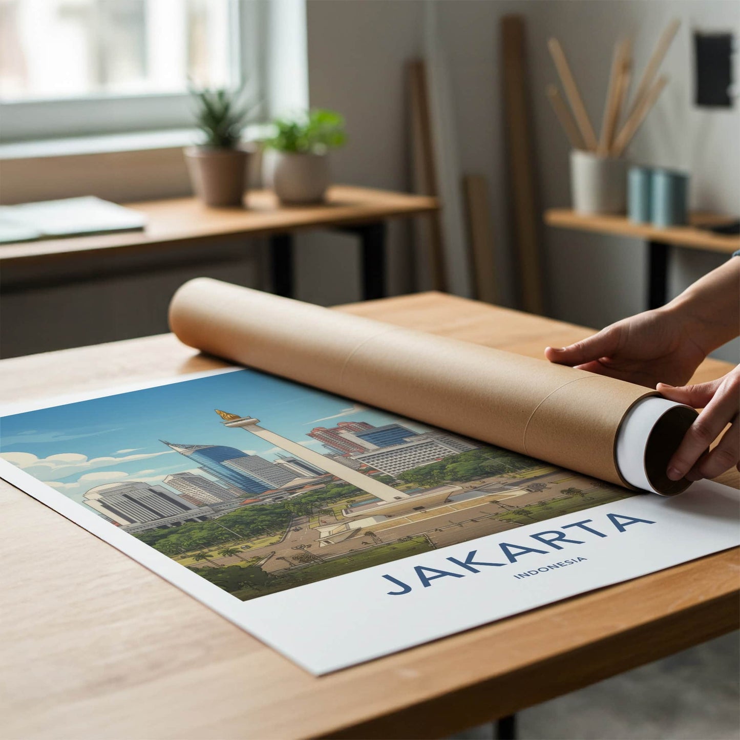 Jakarta Poster - Indonesia Travel Art - National Monument Skyline Home Decor