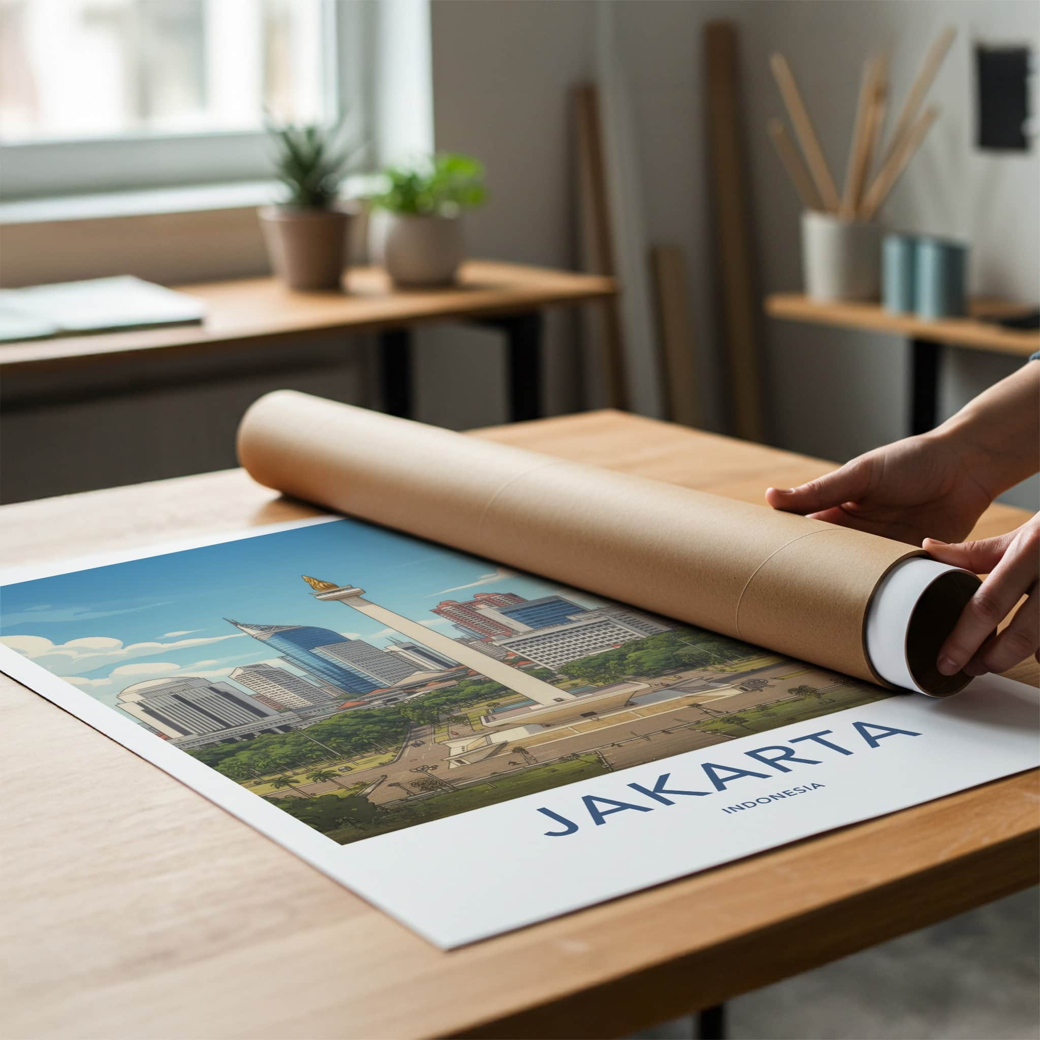 Jakarta Poster - Indonesia Travel Art - National Monument Skyline Home Decor