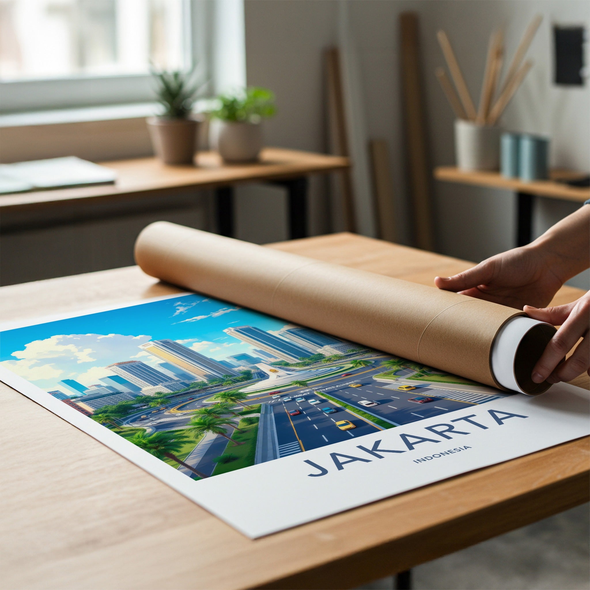 Jakarta Poster - Indonesia Travel Art - Urban Skyscraper Road Home Decor