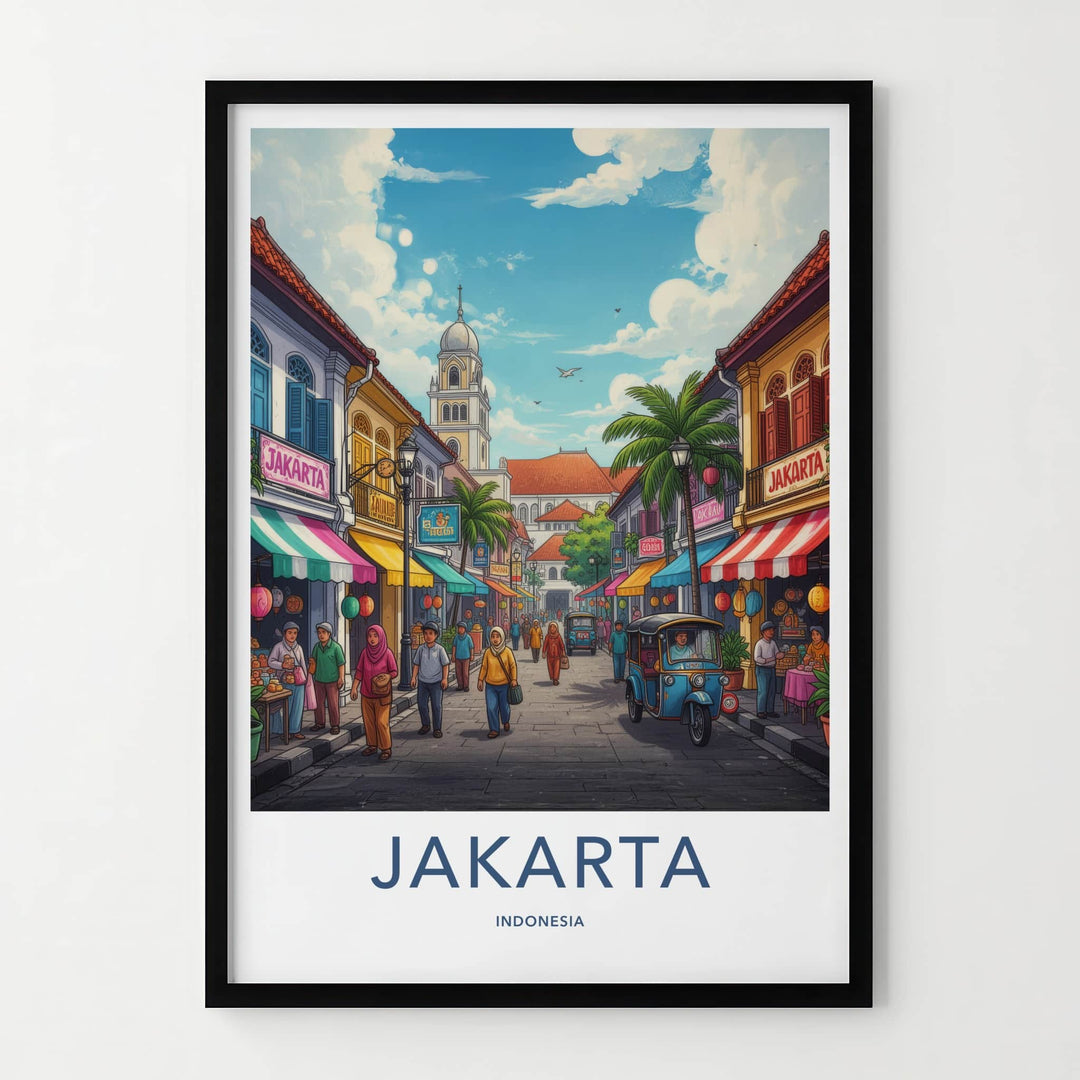 Jakarta Poster - Indonesia Travel Art - Vibrant Market Street Home Decor