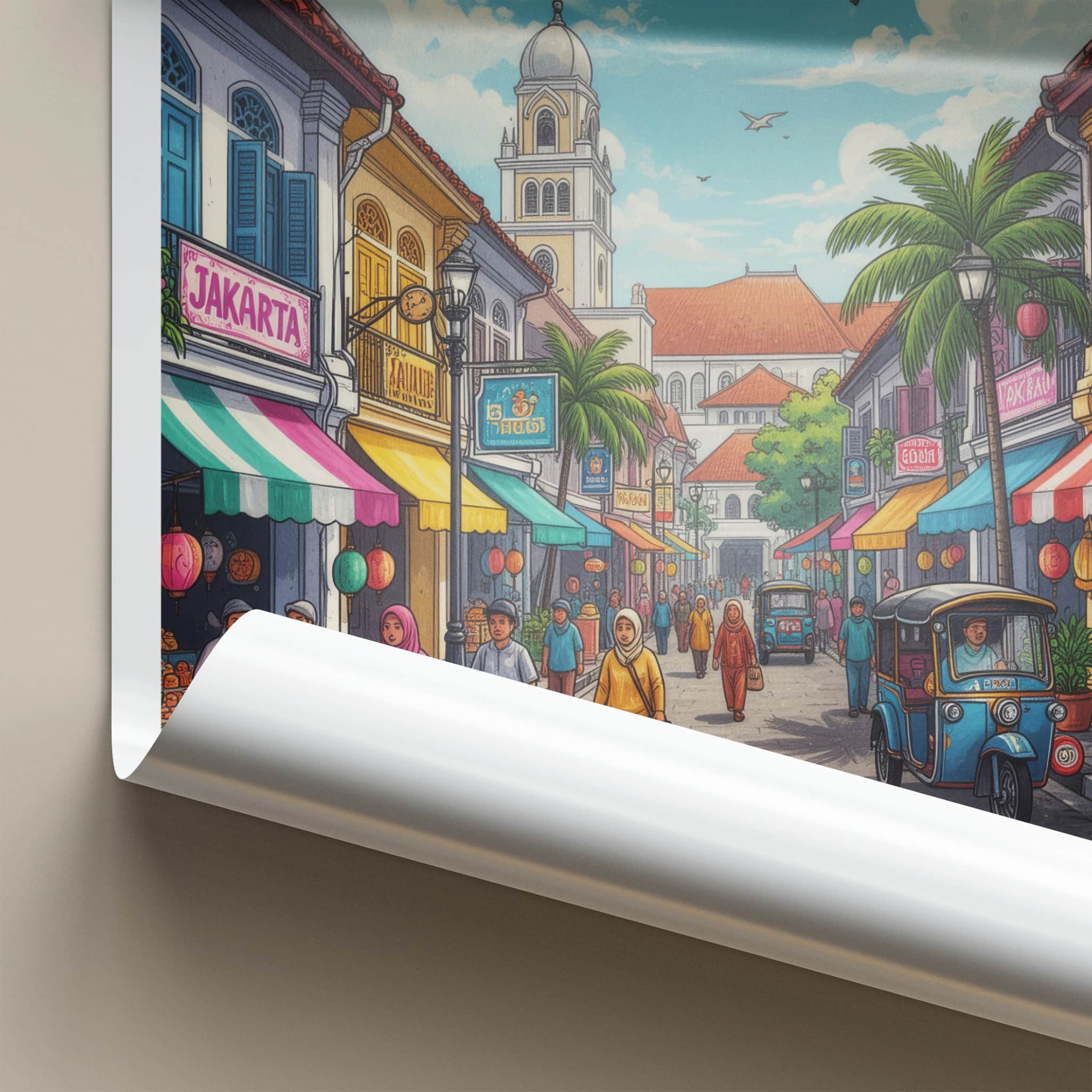 Jakarta Poster - Indonesia Travel Art - Vibrant Market Street Home Decor