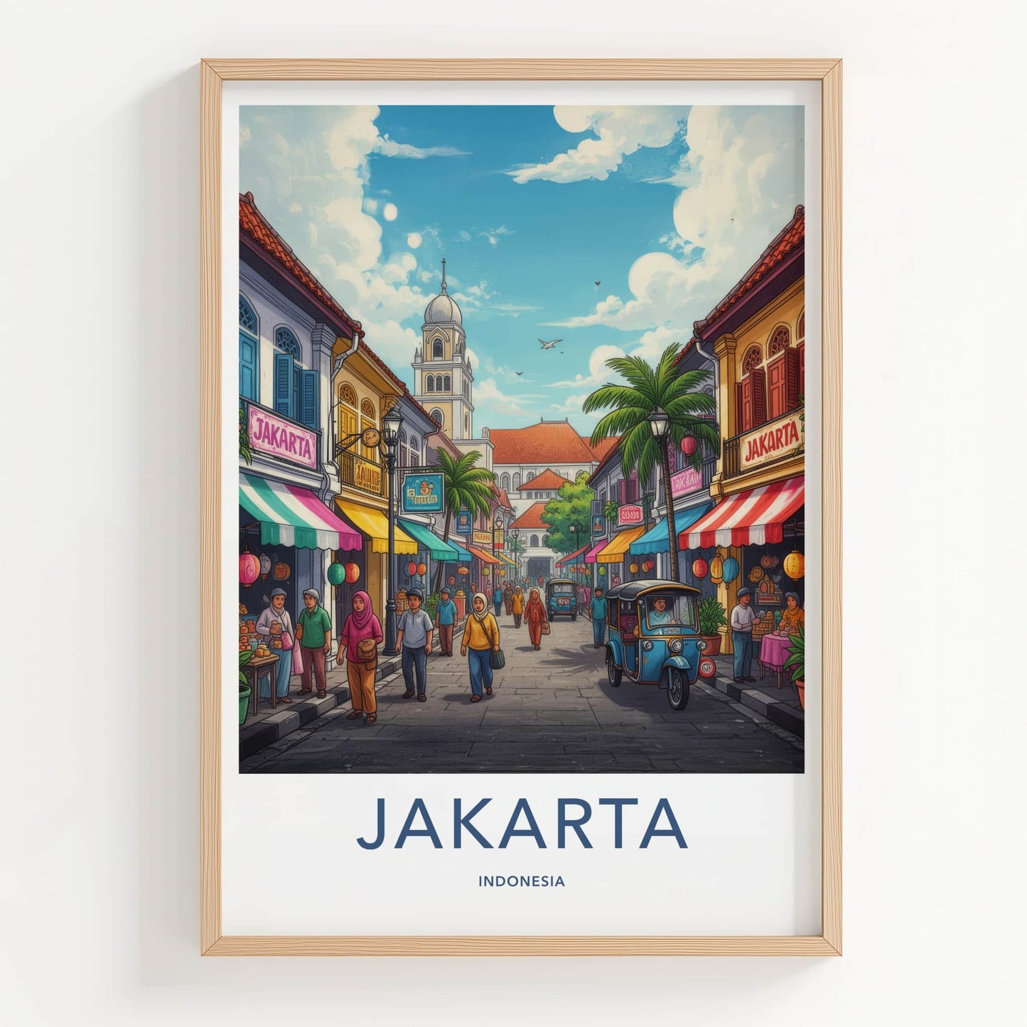 Jakarta Poster - Indonesia Travel Art - Vibrant Market Street Home Decor