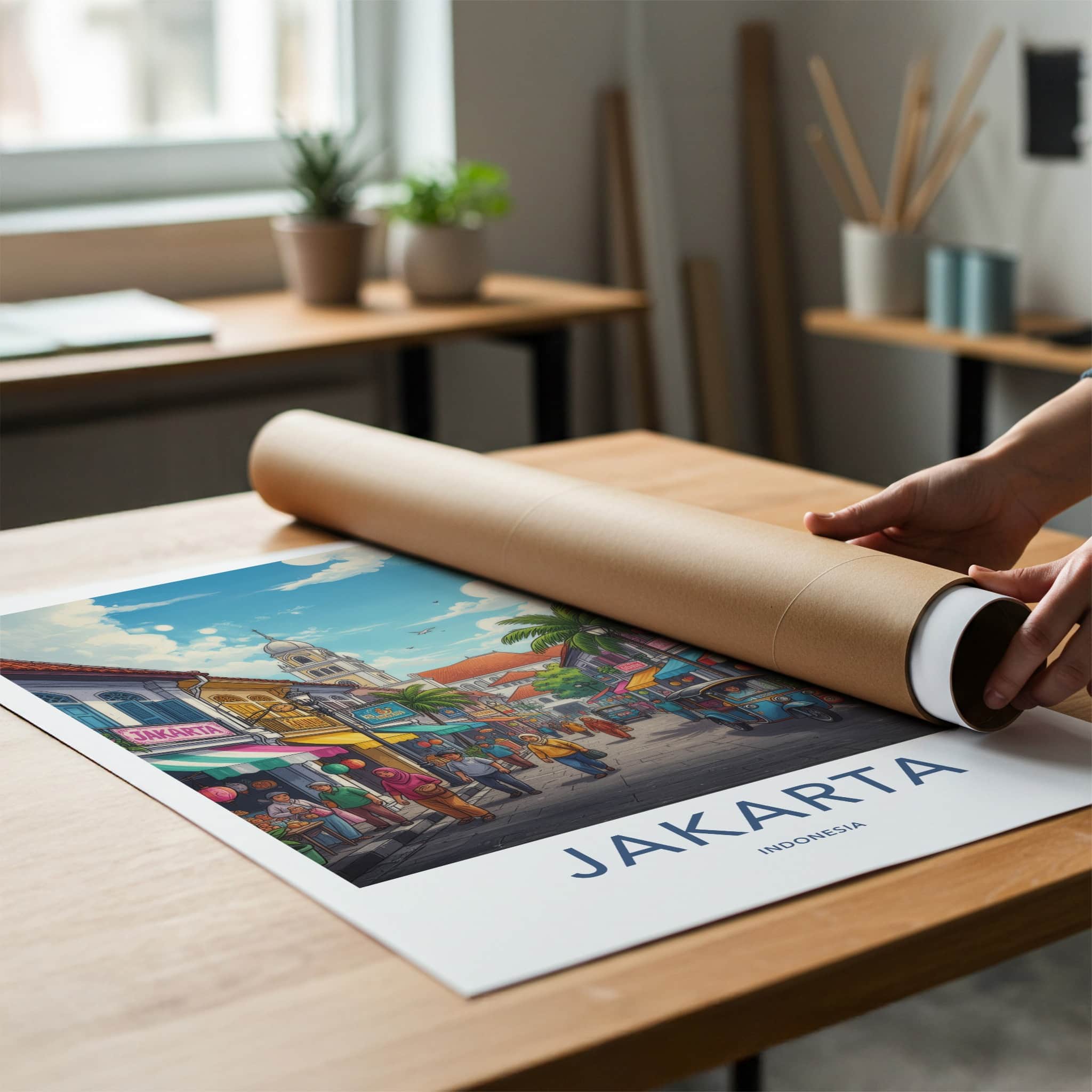 Jakarta Poster - Indonesia Travel Art - Vibrant Market Street Home Decor