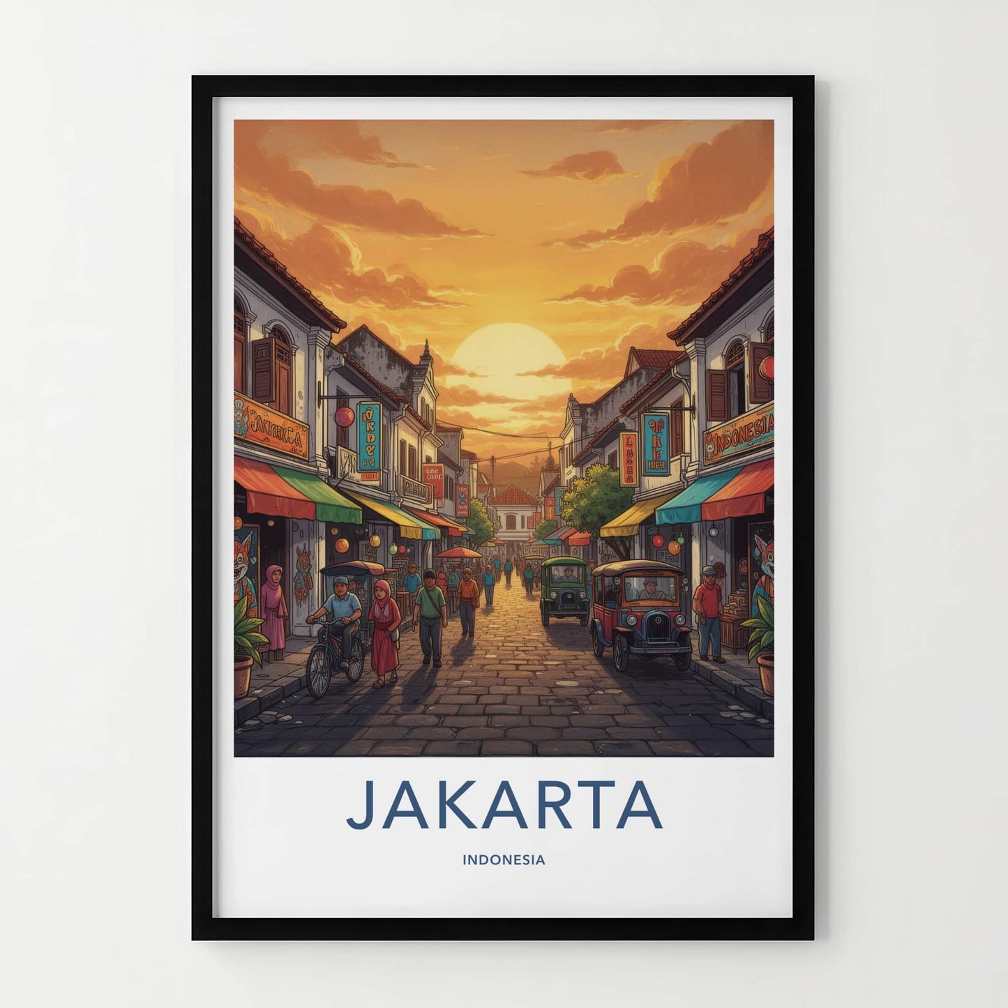 Jakarta Poster - Indonesia Travel Art - Vibrant Street Scene Home Decor