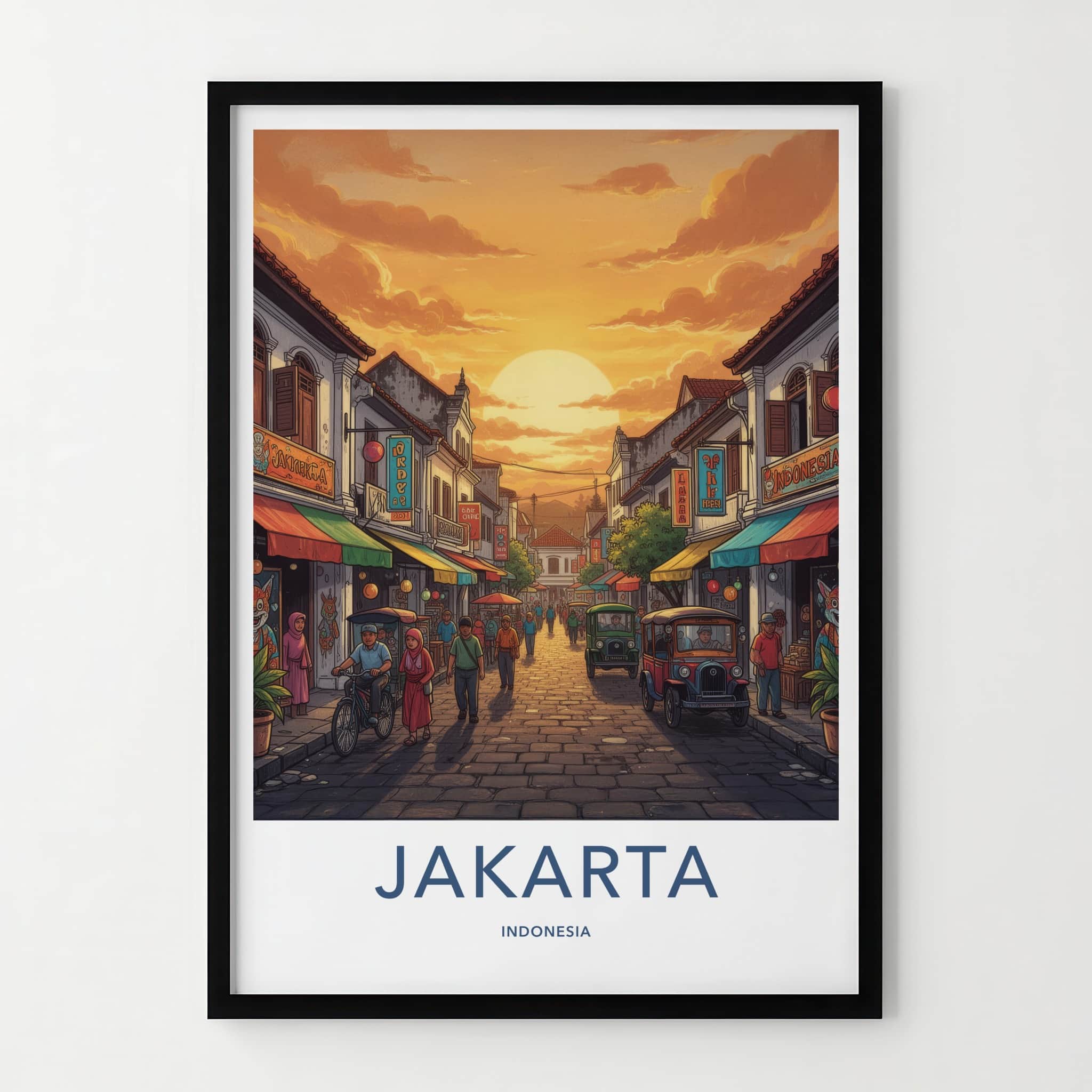 Jakarta Poster - Indonesia Travel Art - Vibrant Street Scene Home Decor